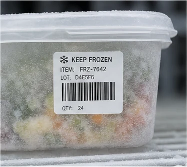 Freezer label on a frosted food container