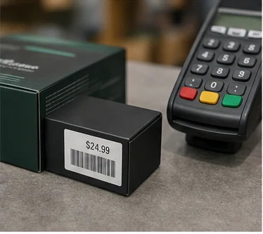 Retail price label beside a POS terminal
