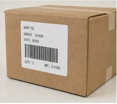 Shipping label on an e-commerce parcel